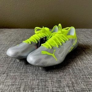 Puma Ultra 1.4 FG AG Soccer Cleats Silver Green Women's size 8 106723-01